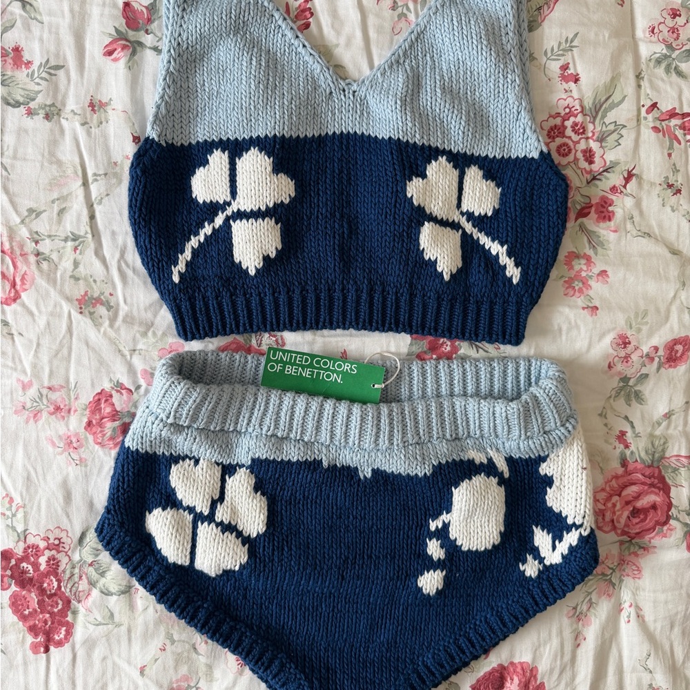 United Colors Of Benetton Light Blue & Navy Knit Two-Piece Set